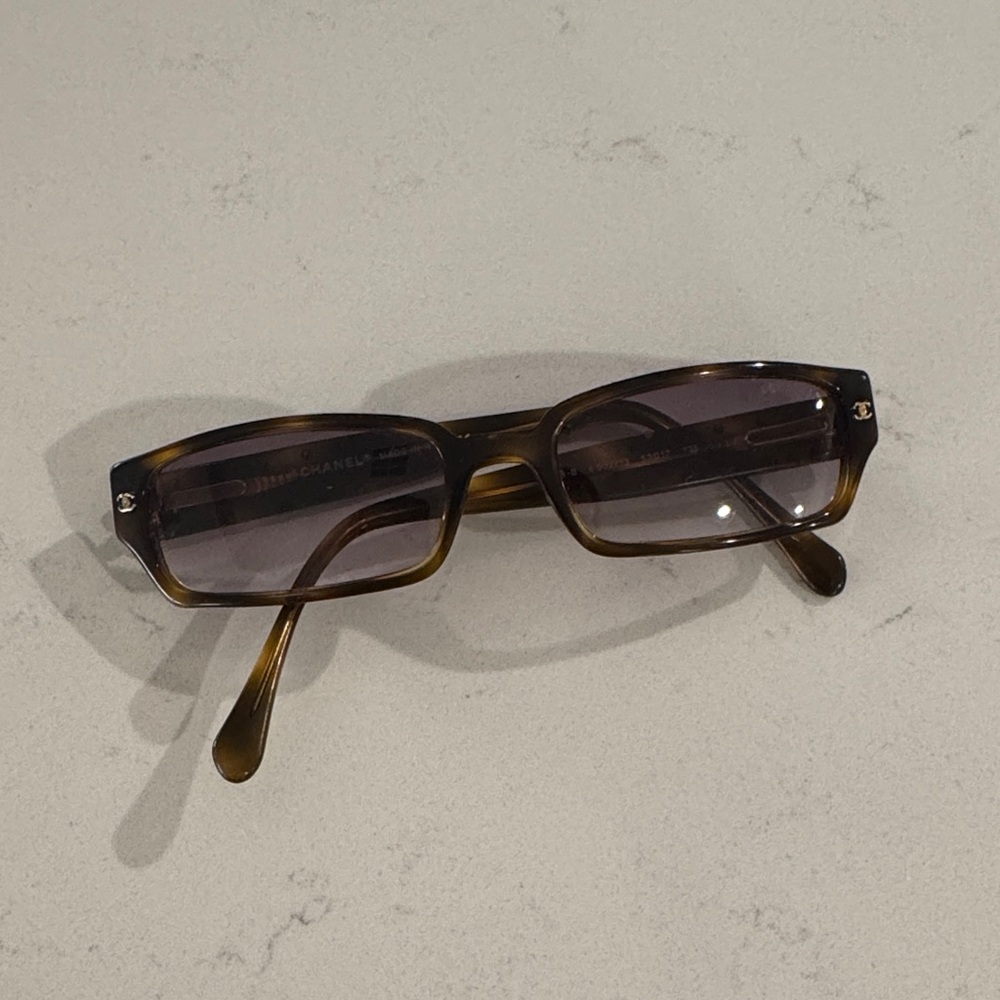 CHANEL Tortoise Shell Rhinestone Quilted Sunglasses